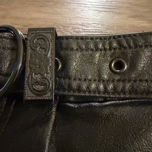 Mistress Rocks Black Vegan Leather Belted Mini Skirt Western Hardware XS - Picture 2 of 5